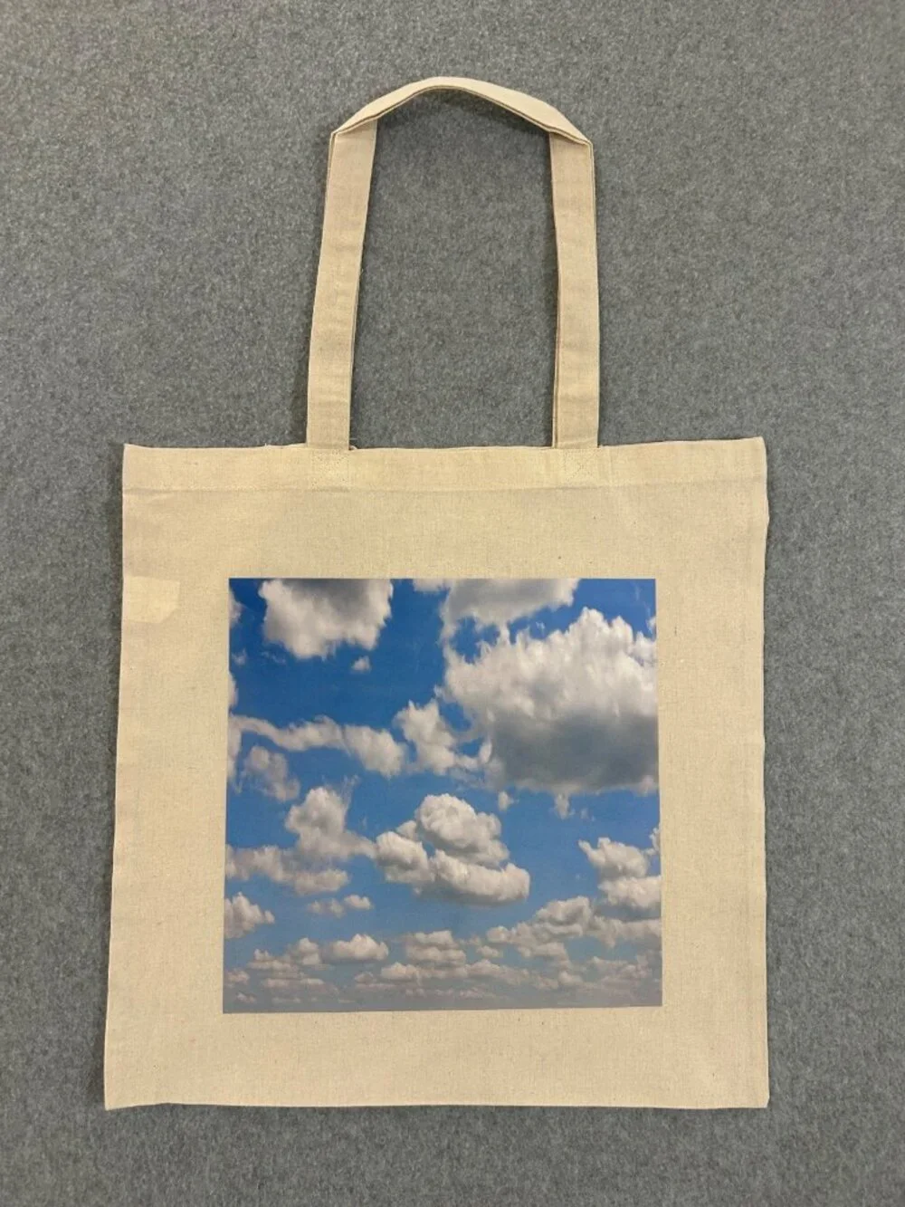 Sky Cloud Graphic Eco-Friendly Reusable Natural Cotton Shopping Tote Bag Blue